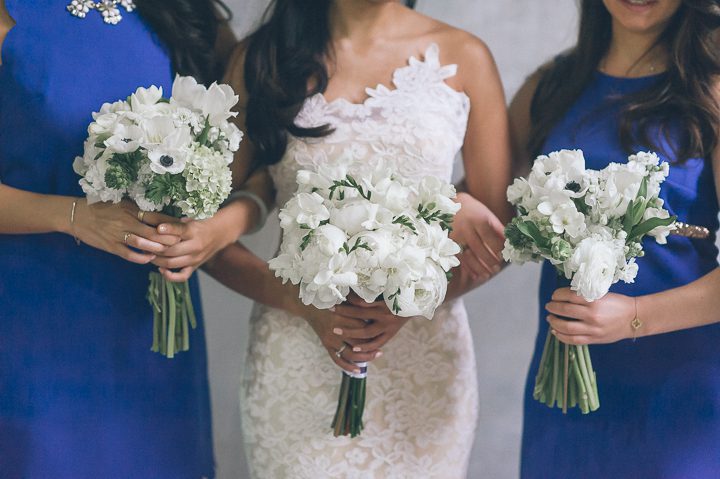 Bridemaids and their bouquets on the morning of a wedding day at the Sonesta Bayfront Hotel in Coconut Grove, Miami. Captured by Miami wedding photographer Ben Lau.