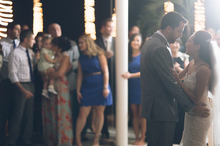 First dance during a wedding reception at the Red Fish Grill in Miami, FL. Captured by Miami wedding photographer Ben Lau.