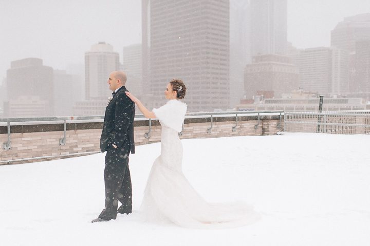 First look on the rooftop of the Franklin Institute in Philadelphia. Captured by NYC wedding photographer Ben Lau.