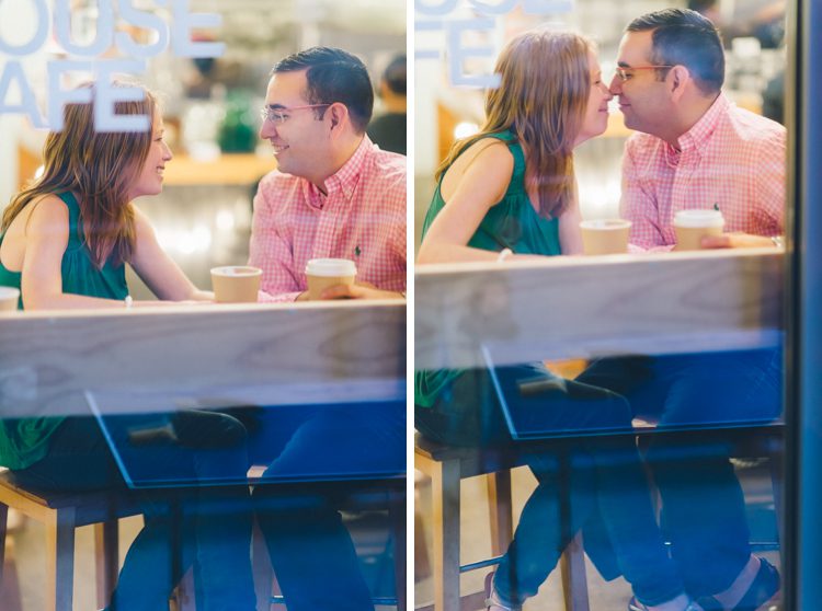 Coffee shop engagement session in Jersey City. Captured by Northern NJ wedding photographer Ben Lau.