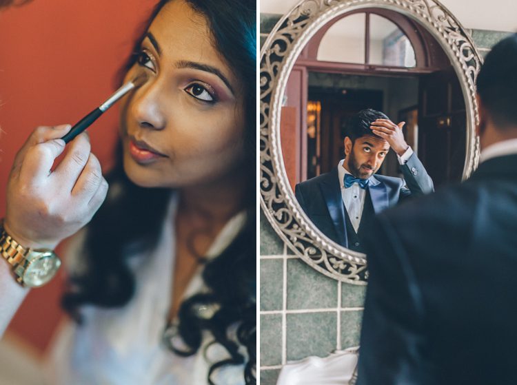 Bride and groom prep on the morning of their NYIT de Seversky Mansion wedding in Old Westbury, NY. Captured by Long Island Wedding Photographer Ben Lau.