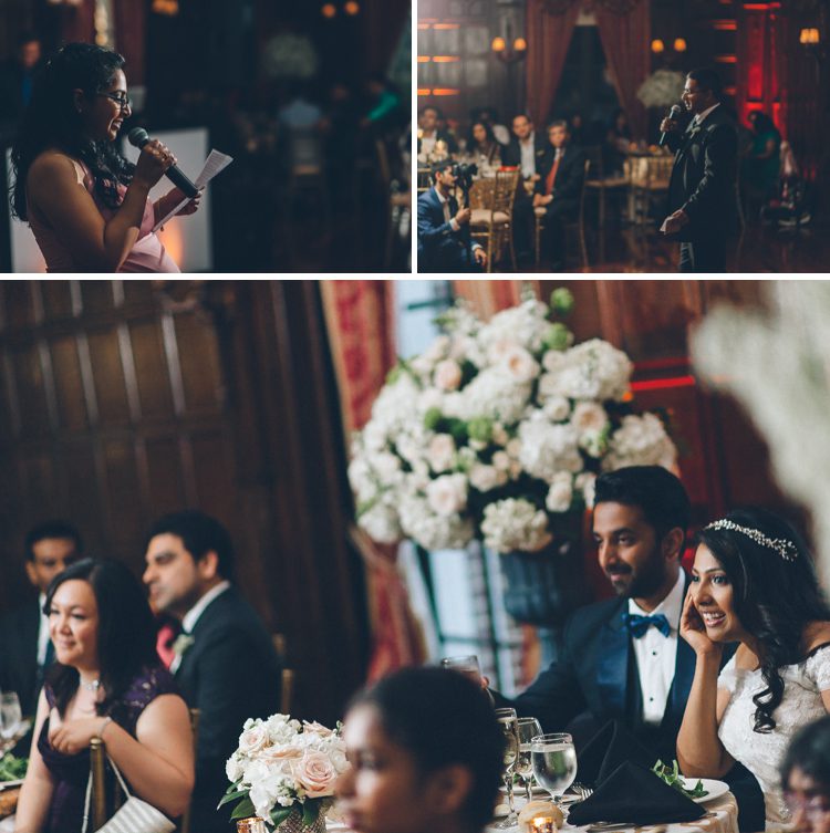 Toasts during a wedding reception at NYIT de Seversky Mansion in Old Westbury, NY. Captured by Long Island wedding photographer Ben Lau.