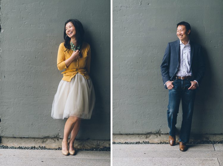 Alyssa and Gary's solos against a wall during their engagement session at the High Line in NYC. Captured by NYC wedding photographer Ben Lau.