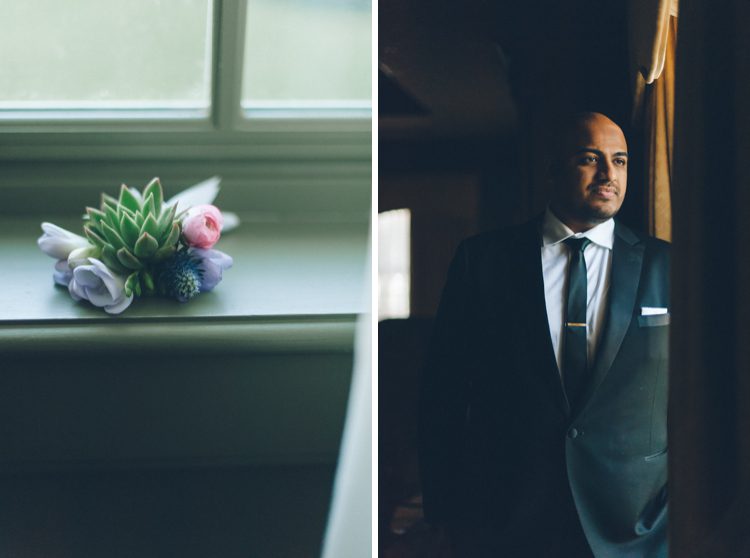 Groom stands by a window on the morning of his wedding at Normandy Farms in Blue Bell, PA. Captured by Philadelphia wedding photographer Ben Lau.