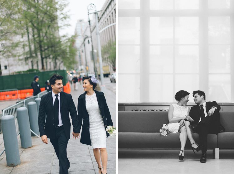 Couple walking on their way to the NYC's marriage bureau. New York City Hall Wedding captured by NYC wedding photographer Ben Lau.