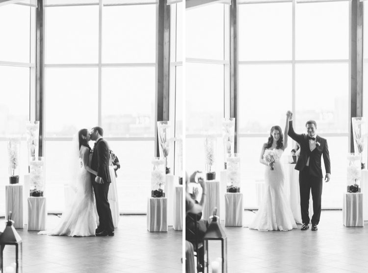 First kiss during a wedding ceremony at Pier 60 & The Lighthouse. Captured by NYC wedding photographer Ben Lau.
