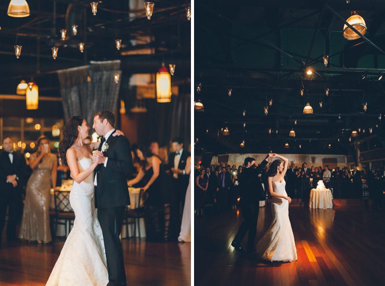 Bride and groom's first dance on their wedding night at Pier 60 & The Lighthouse. Captured by NYC wedding photographer Ben Lau.
