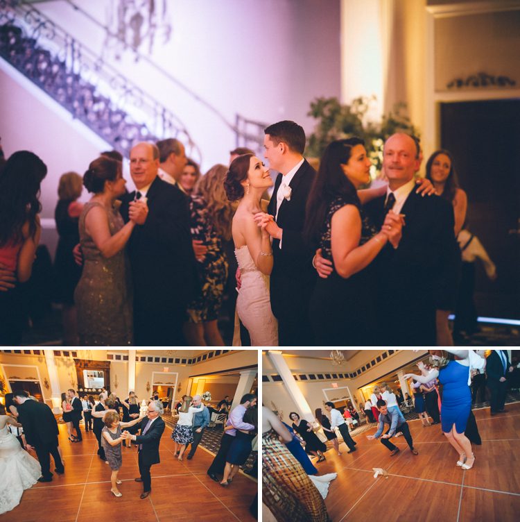 Bride and groom dance with their guests during their wedding at The Palace at Somerset Park. Captured by Northern NJ wedding photographer Ben Lau.