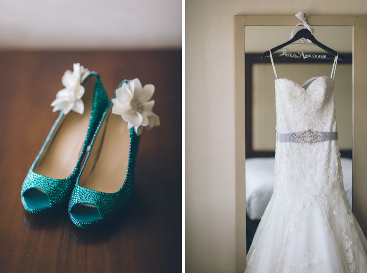 Wedding shoes and wedding dress details for a Lake Valhalla Wedding in Montville, NJ. Captured by NJ wedding photographer Ben Lau.
