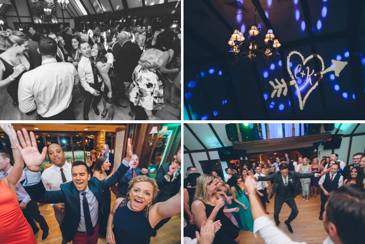 Guests dance during a wedding reception at the Lake Valhalla Club in Montville, NJ. Captured by NJ wedding photographer Ben Lau.