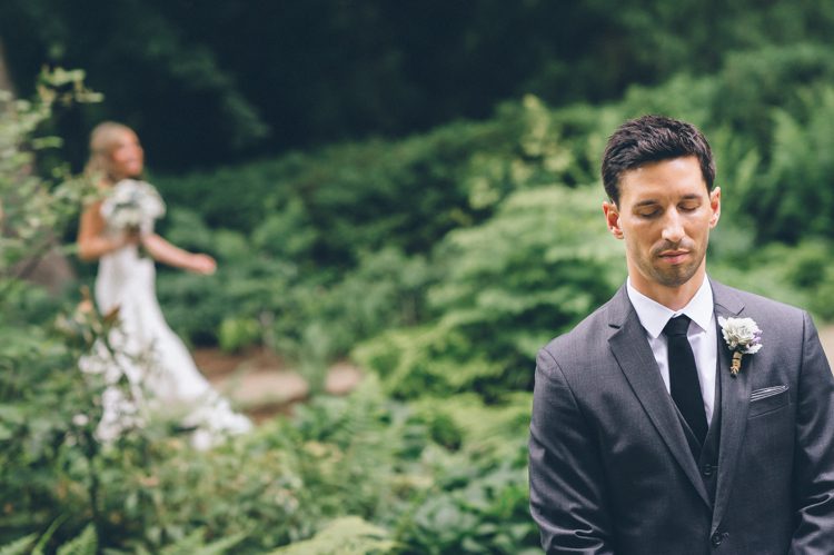 First look photos at the Frelinghuysen Arboretum in Morristown, NJ. Captured by NJ wedding photographer Ben Lau.