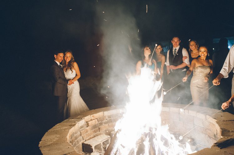 Fire pit and smores for a wedding reception at the Lake Valhalla Club in Montville, NJ. Captured by NJ wedding photographer Ben Lau.