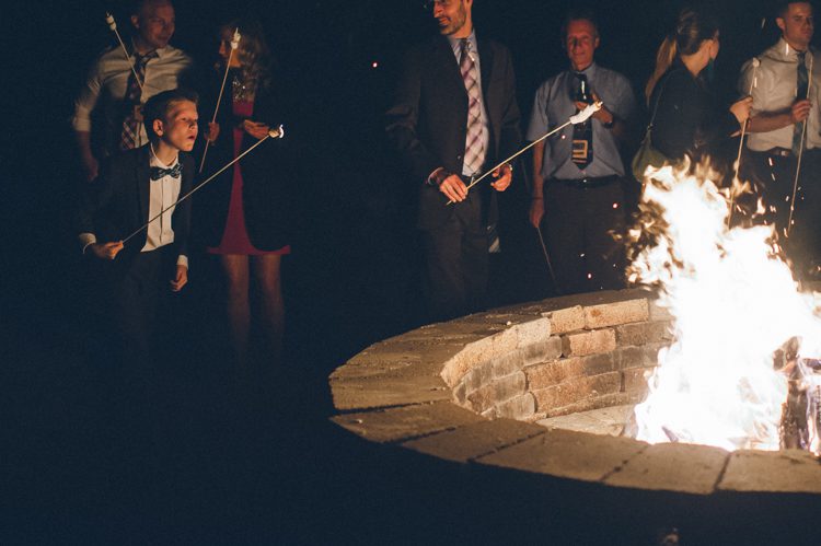 Fire pit and smores for a wedding reception at the Lake Valhalla Club in Montville, NJ. Captured by NJ wedding photographer Ben Lau.