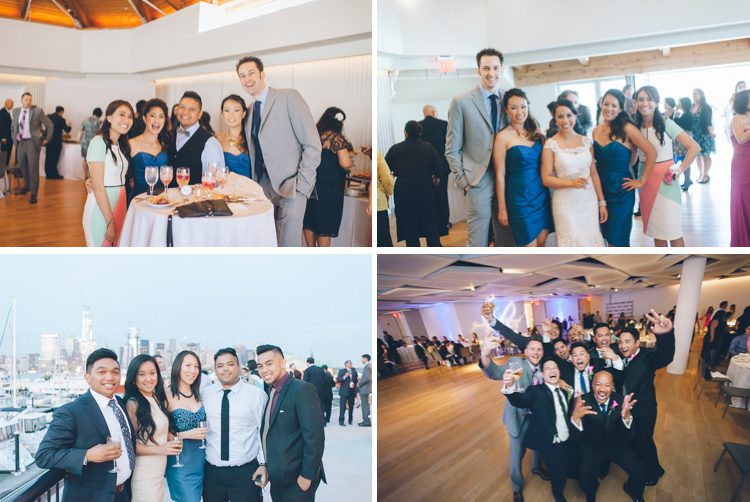 Guests posing for photos during a wedding reception at Maritime Parc. Captured by Jersey City wedding photographer Ben Lau.