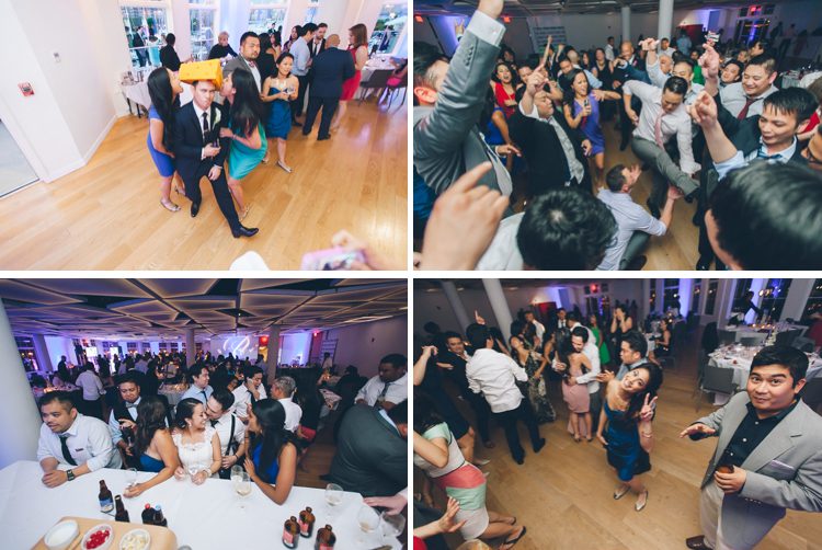 Guests dancing during a wedding reception at Maritime Parc. Captured by Jersey City wedding photographer Ben Lau.