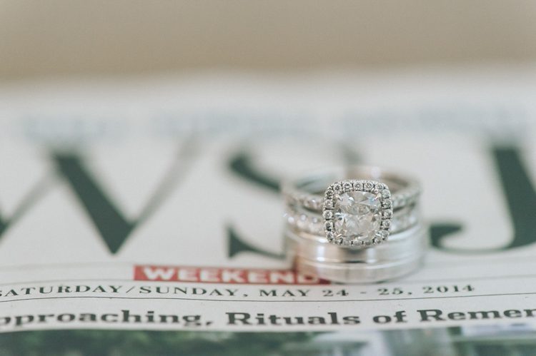 Wedding ring shot with newspaper date. Captured by NYC wedding photographer Ben Lau.
