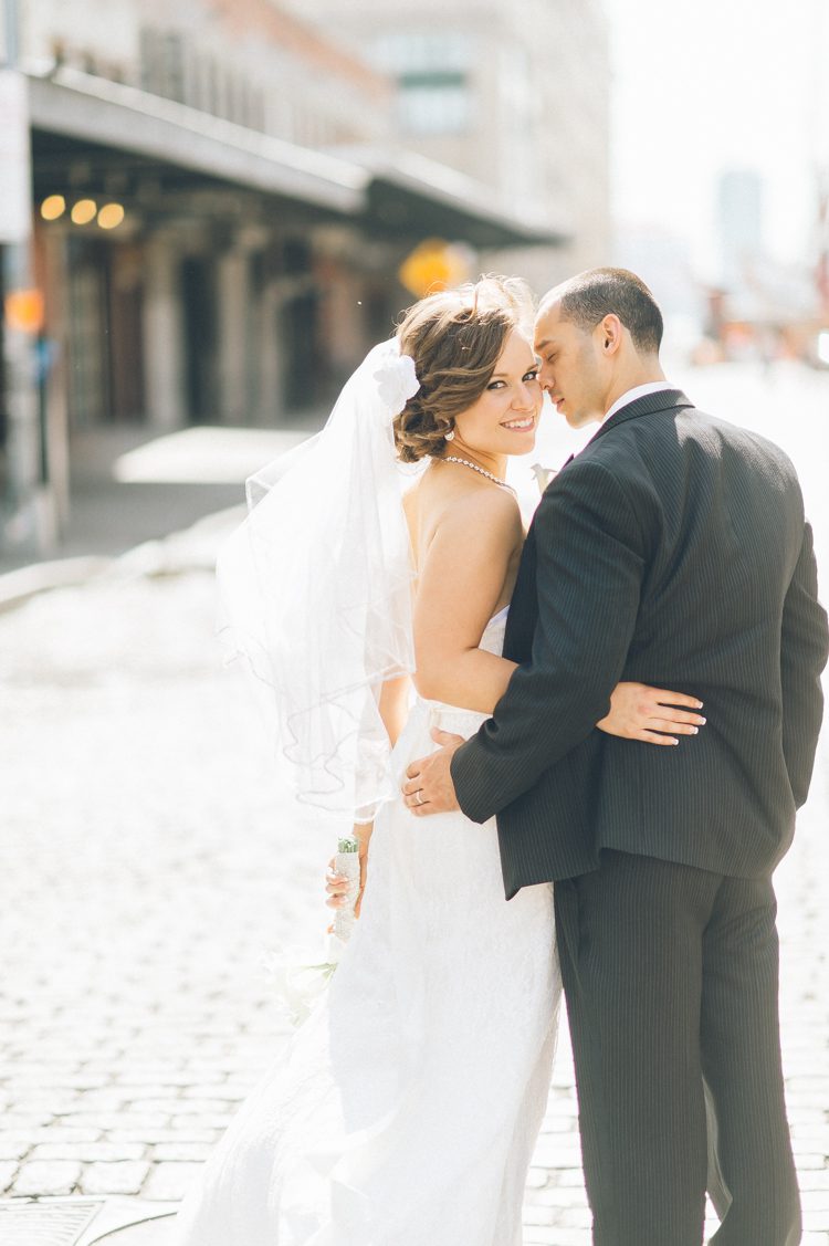 Bride and groom wedding photo in the Meatpacking District. Captured by NYC wedding photographer Ben Lau.