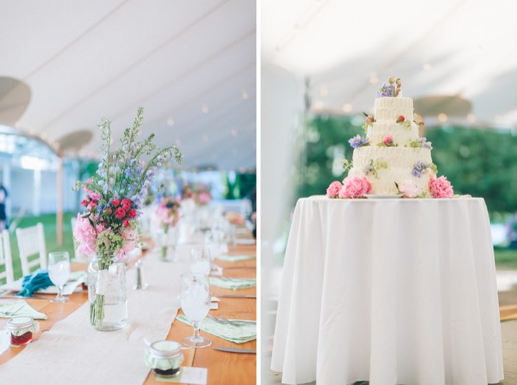 Wedding cake and table decor at the Florence Griswold Museum in Old Lyme, CT. Captured by NYC wedding photographer Ben Lau Photography.