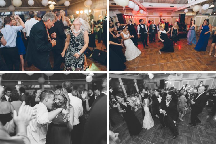 Guests dance during a wedding reception at the LIberty House in Jersey City, NJ. Captured by awesome NJ wedding photographer Ben Lau.