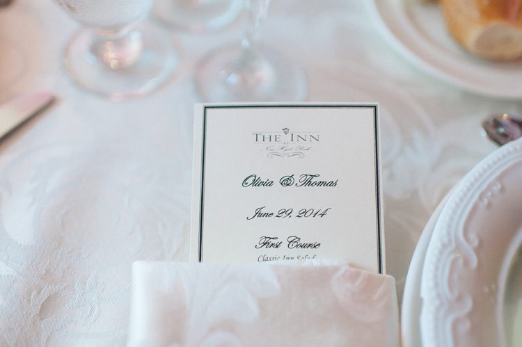 Wedding menu for a wedding at the Inn at New Hyde Park. Captured by NYC wedding photographer Ben Lau.