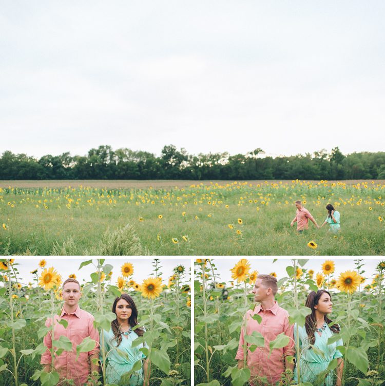 Alex and Dave during their countryside, sunflower engagement session in Sussex, NJ. Captured by NJ wedding photographer Ben Lau.
