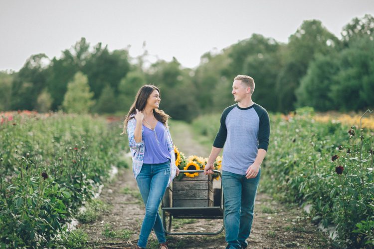 Alex and Dave during their countryside, sunflower engagement session in Sussex, NJ. Captured by NJ wedding photographer Ben Lau.