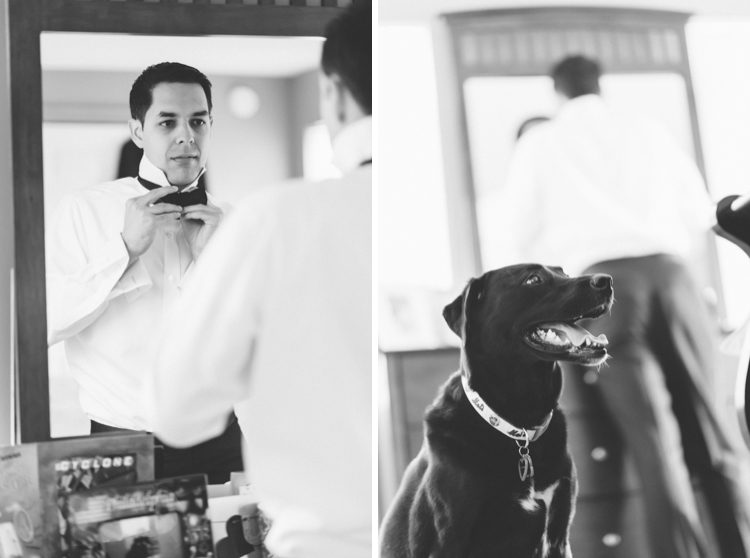Groom preps on the morning of his wedding day at the Central Park Boathouse. Captured by NYC wedding photographer Ben Lau.