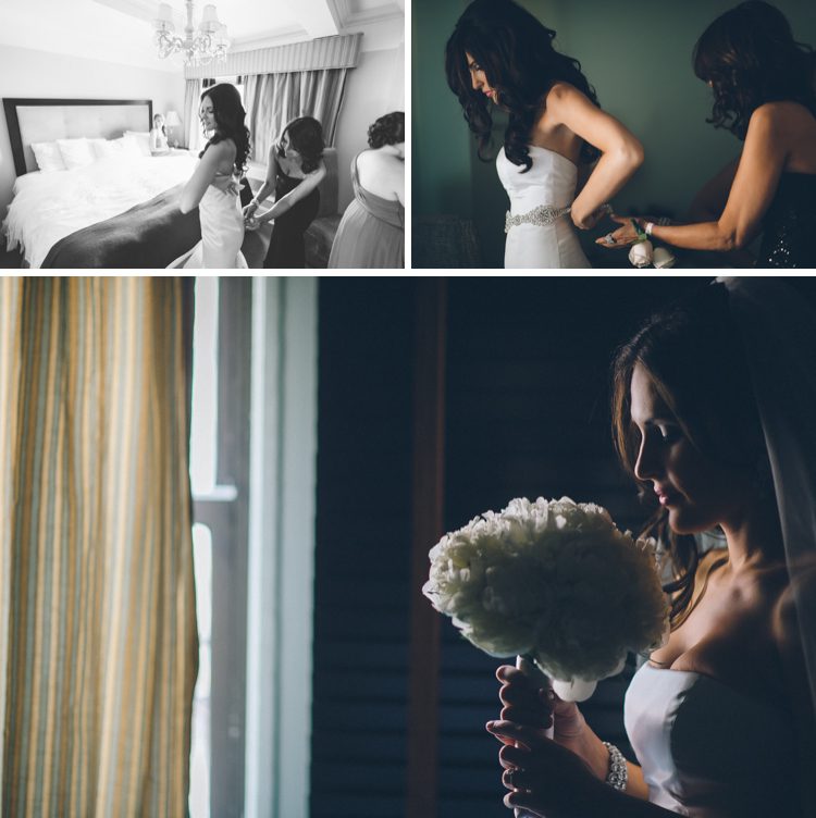 Bride preps for her wedding at the Central Park Boathouse. Captured by NYC wedding photographer Ben Lau.