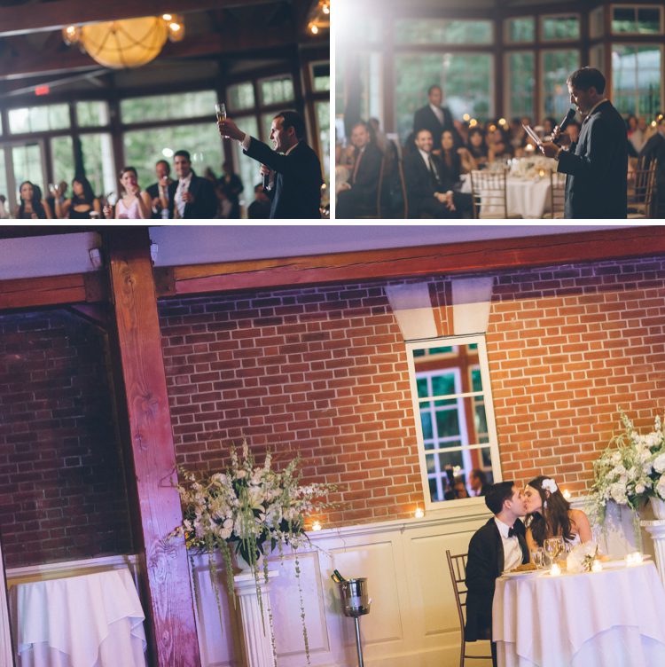 Toasts during a wedding reception at the Central Park Boathouse. Captured by NYC wedding photographer Ben Lau.