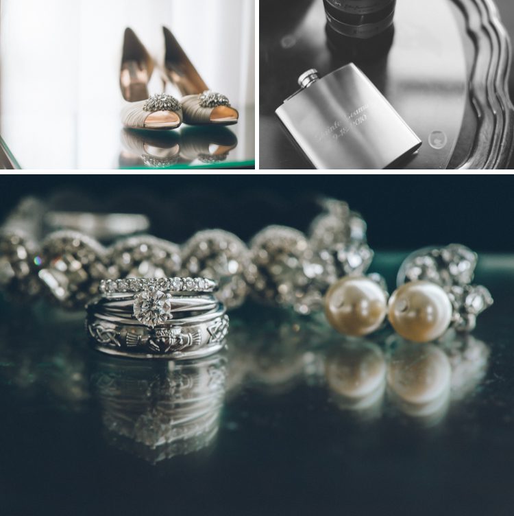 Wedding jewelry and wedding shoes for a wedding at The Mill in Spring Lake Heights. Captured by North Jersey wedding photographers at Ben Lau Photography.