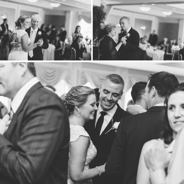 Guests dancing during a wedding reception at The Mill in Spring Lake Heights. Captured by North Jersey wedding photographers at Ben Lau Photography.