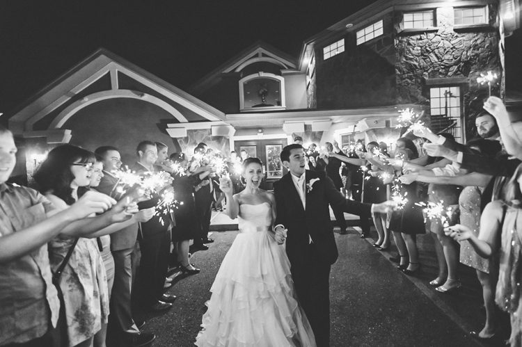 Sparkler send-off at the conclusion of a Rock Island Country Club wedding in Sparta, NJ. Captured by Karis of Ben Lau Photography.
