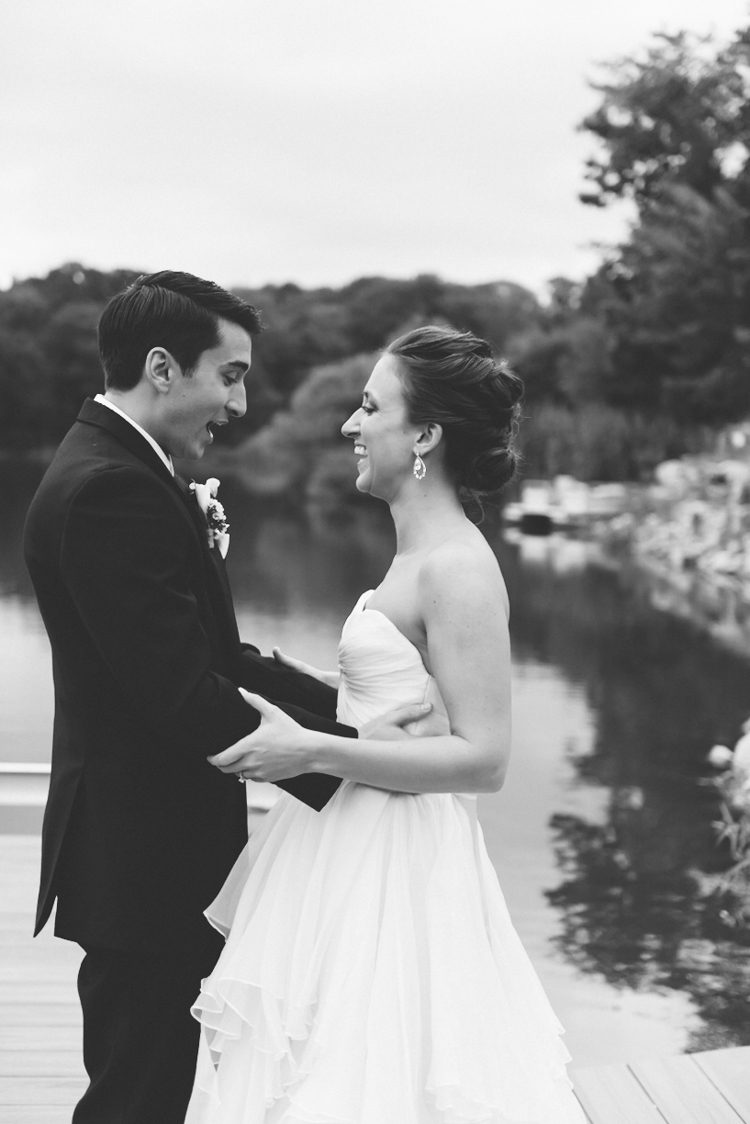 First look between bride and groom during their Rock Island Country Club wedding in Sparta, NJ. Captured by Karis of Ben Lau Photography.