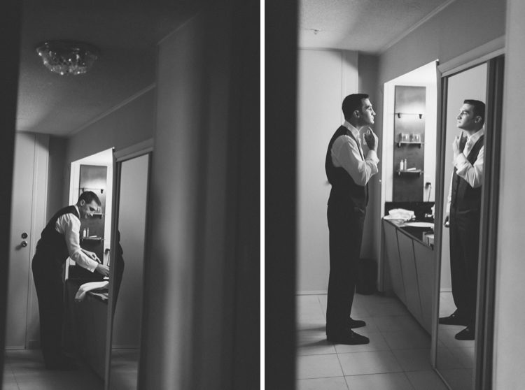 Groom prepares for his wedding on the morning of his Patriot Hills wedding in Stony Point, NY. Captured by NYC wedding photographer Ben Lau Photography.