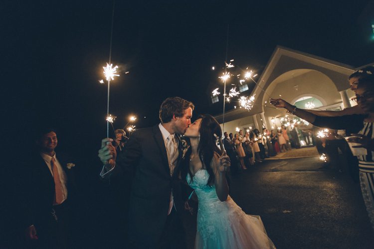 Sparkler send-off for an Evergreen Country Club Wedding in Northern Virginia. Captured by NYC wedding photographer Ben Lau.