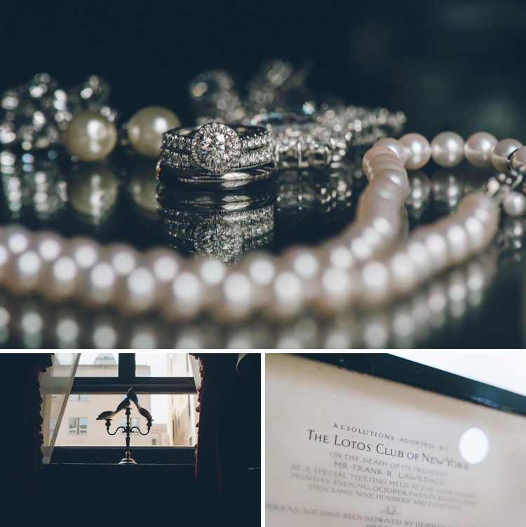 Wedding details for a Lotos Club wedding in NYC. Captured by NYC wedding photographer Ben Lau Photography.