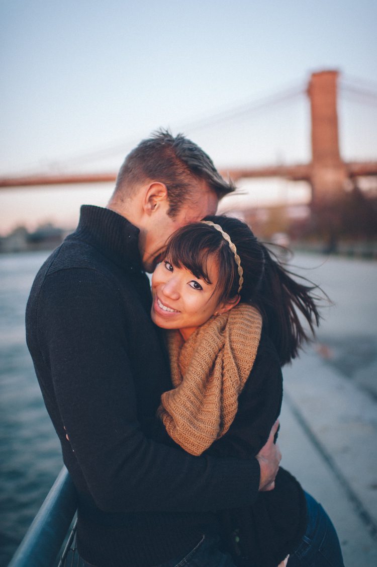 Asako and Patrick's NYC engagement session in Brooklyn captured by NYC wedding photographer Ben Lau.