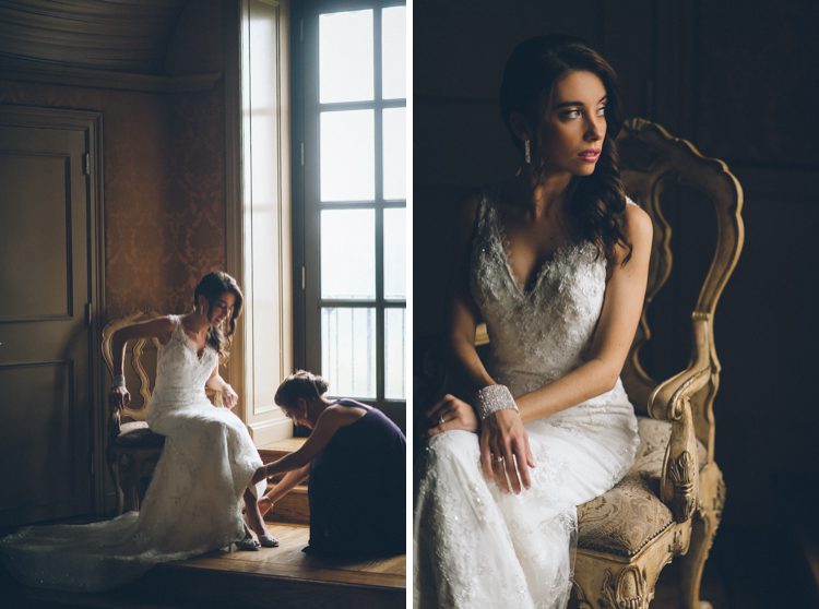 Bride solo portraits on the morning of her Oheka Castle wedding in Long Island, NY. Captured by NYC wedding photographer Ben Lau.
