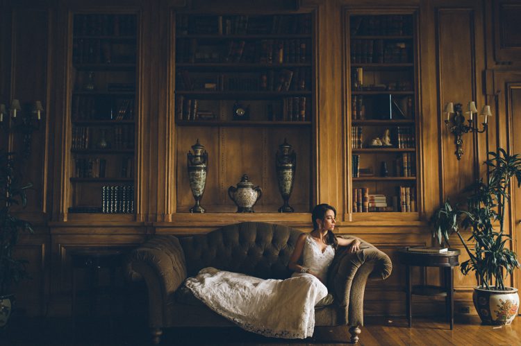 Bride solo portraits on the morning of her wedding at Oheka Castle in Long Island, NY. Captured by NYC wedding photographer Ben Lau.