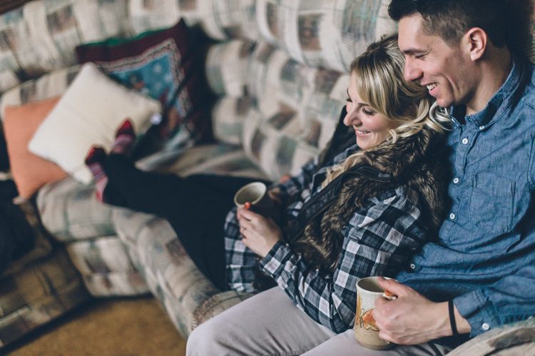 Cozy and fun cabin engagement session in Upstate NY. Captured by NJ wedding photographer Ben Lau.