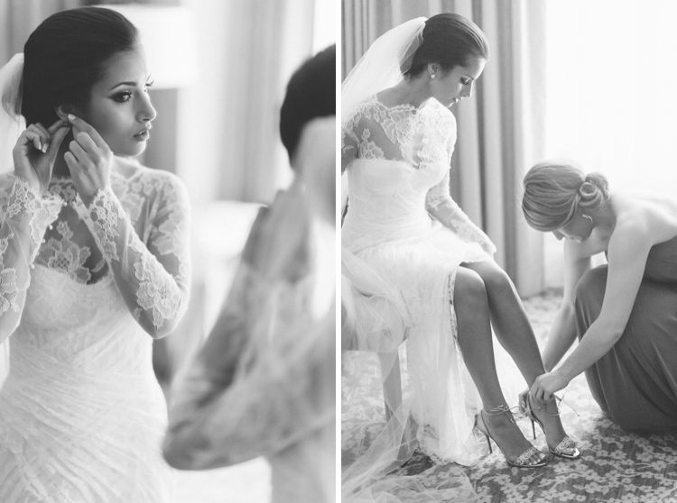 Bride gets ready on the morning of her Seaport Hotel wedding in Boston, MA. Captured by NYC wedding photographer Ben Lau.