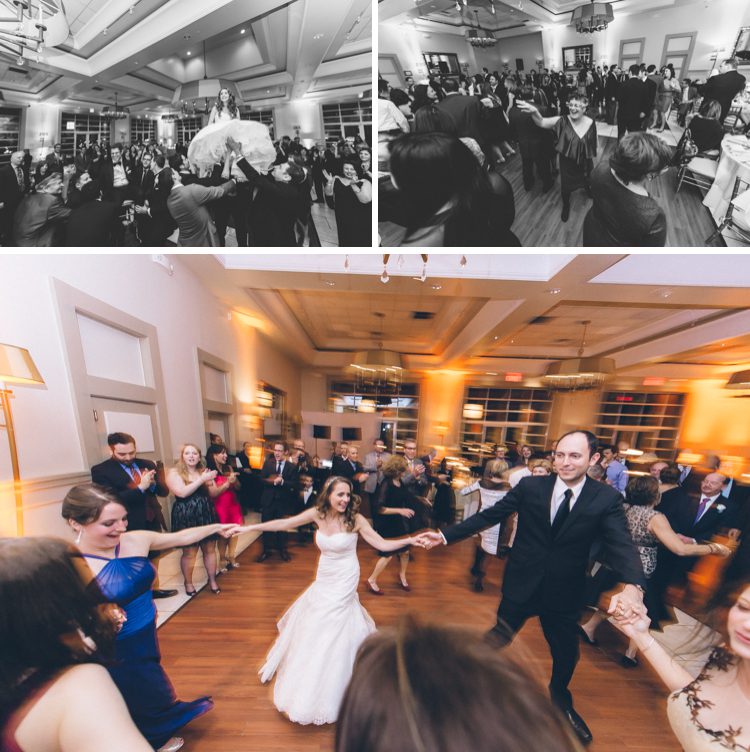 Guests dance during a wedding reception at the Stone House in Stirling Ridge. Captured by NJ wedding photographer Ben Lau.
