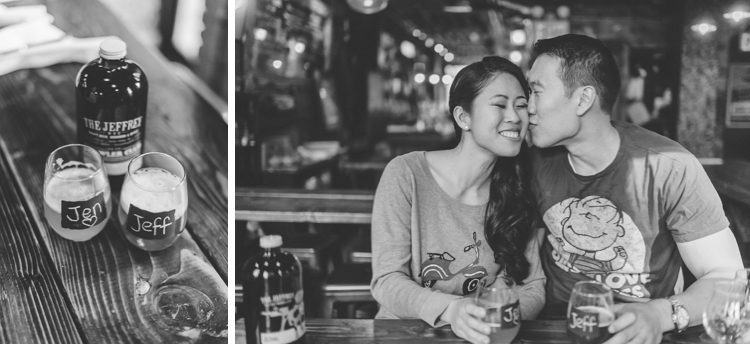 Jen & Jeff's NYC engagement session at a bar. Captured by NYC wedding photographer Ben Lau.