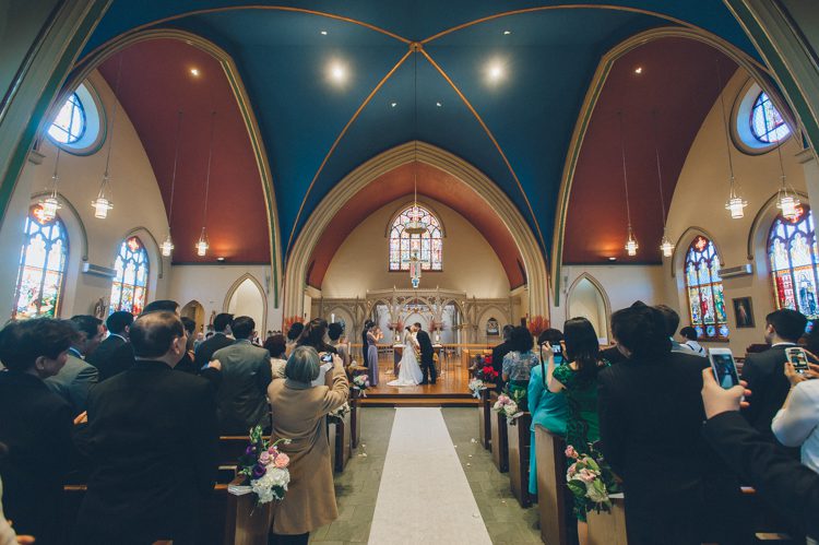 Wedding Ceremony at St. Luke Church in Whitestone, NY. Captured by NJ wedding photographer Ben Lau.