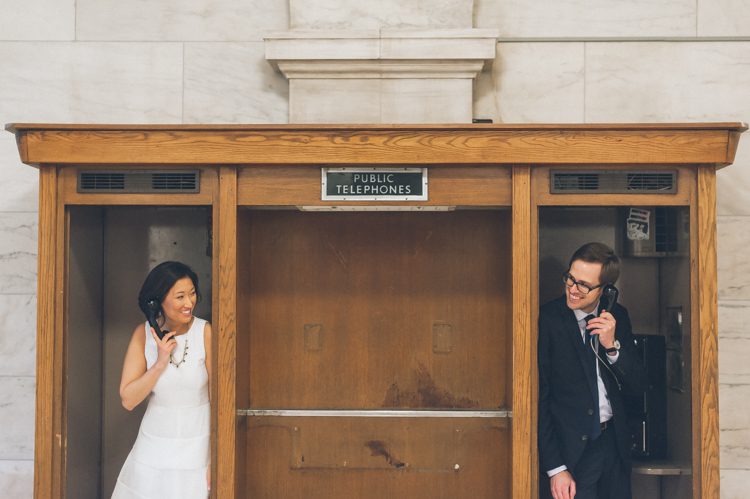 Rainy engagement session in Midtown Manhattan. Captured by NYC wedding photographer Ben Lau.