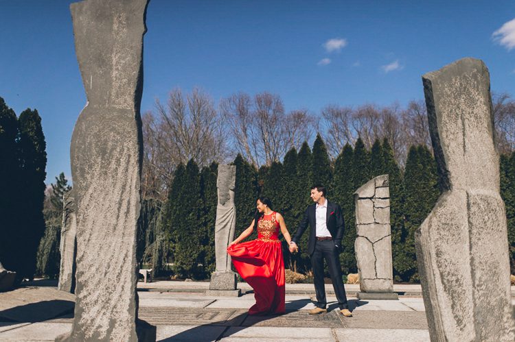 Sculpture gardens engagement session in Hamilton, NJ. Captured by NJ wedding photographer Ben Lau.