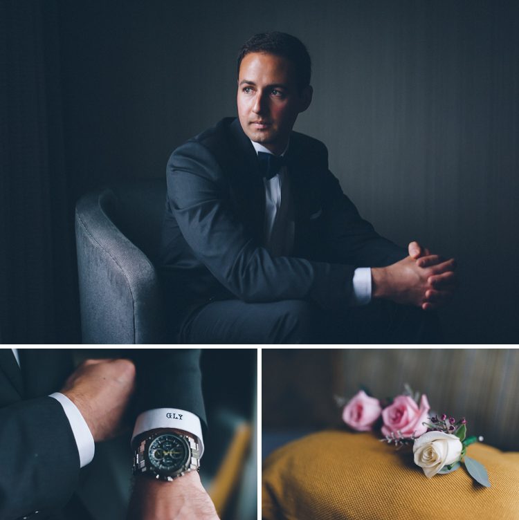 Groom portraits and details for a wedding at the Riviera in Massapequa, captured by NYC wedding photographer Ben Lau.