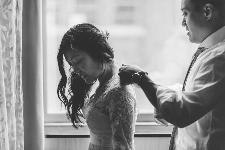 Susan & Andy's small, intimate Brooklyn wedding at Ici Restaurant, captured by Brooklyn wedding photographer Ben Lau.