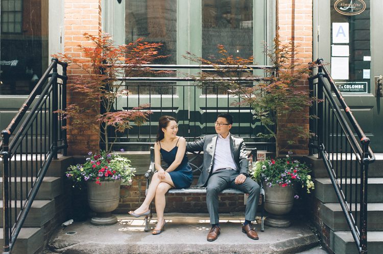 Jooyoung & Jin's NYC engagement session in South Street Seaport and DUMBO Brooklyn, captured by NYC wedding photographer Ben Lau.