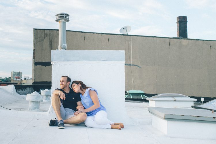 Romantic, candid engagement session in Hoboken, captured by contemporary NJ wedding photographer Ben Lau.